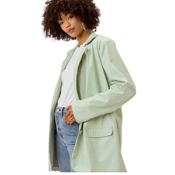 NWT For Love & Lemons Mint Green Oversized Faux Leather Blazer Jacket Size XS - Picture 3 of 11